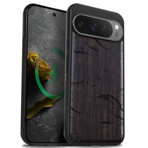 Pixel 9 Pro coque bois étui magnétique bumper antichoc TPU compatible Magsafe