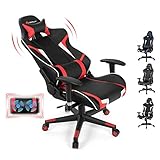 Goplus Gaming Chair, Massage Office Chair Computer Gaming Racing Chair, High Back PU Leather Adjustable Arms Headrest Ergonomic Reclining Game Chair, Rolling Swivel Executive Chair