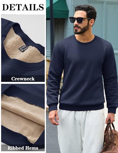 Image of TACVASEN Men's Crewneck Sweatshirt Warm Sherpa Lined Thermal Sweatshirts Heavyweight Long Sleeve Winter Fleece Pullover Shirt