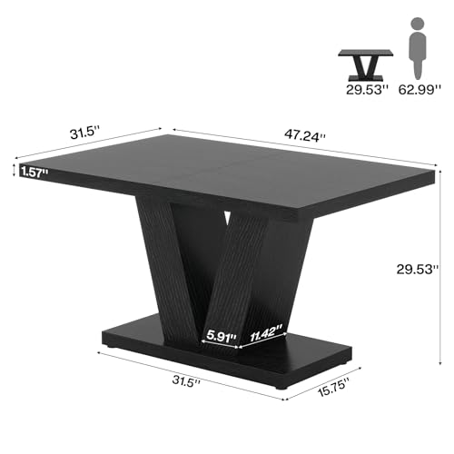 Image of Tribesigns 47-Inch Dining Table for 4, Black Kitchen Dinner Table with Heavy Duty Pedestal, Farmhouse Wooden Eating Table for Home, Dining Room, Small Space, Black