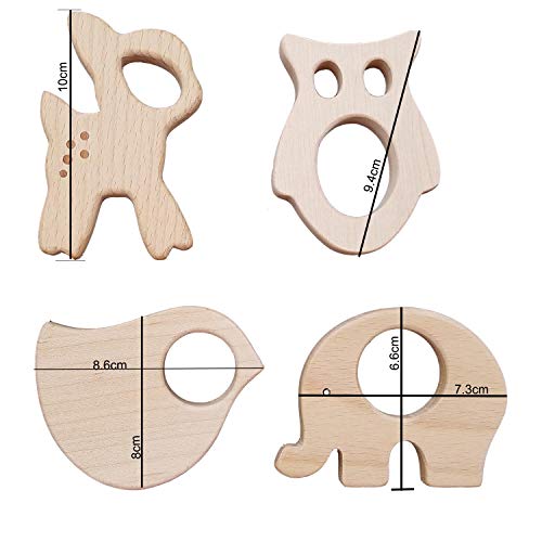 Natural Wooden Baby Teether Toys 4Pk Forest Animal Set And Classic Baby Rattles, Fine Motor Development And Sensory Skills Toy, Gender Neutral Handmade Wooden Toys #TOP4