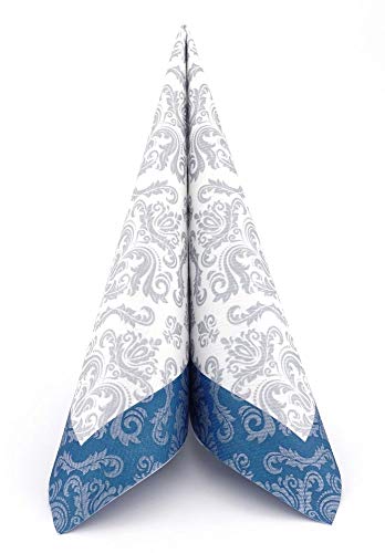 APARTina 50 Servietten Ornament silber 40x40 cm stoffähnlich Airlaid - BAROCK silber-dunkelblau Cover