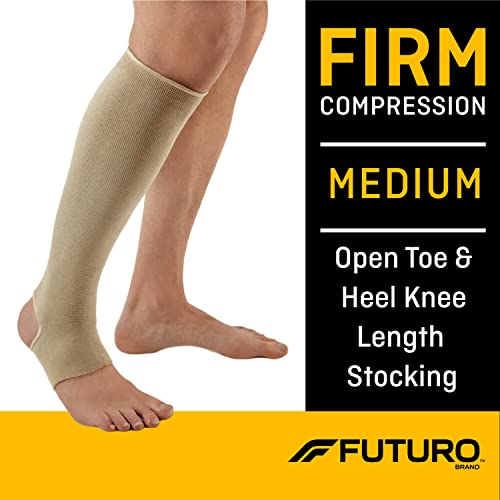 Image of FUTURO Open Toe /Open Heel Knee Length Stocking, Firm Compression (20-30 mm /Hg), For Standing or Sitting All Day, Beige, Medium, Unisex, 1 Stocking