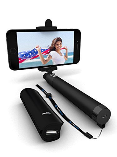Premium 3-In-1 Bluetooth Selfie Stick (Powered by USA Technology) Plus Portable Charger/Power Bank For iPhone 7, 6, 5 - Get Perfect Selfies & HD Videos