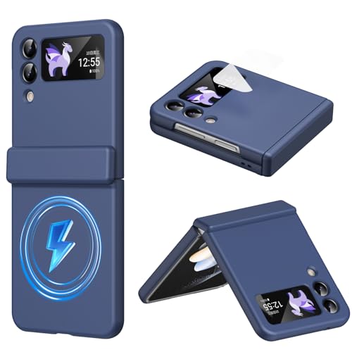Magnetische Hülle für Samsung Galaxy Z Flip3 passend für Magnetized Ring-Laden Scharnierschutz Displayschutz Silikonhülle für Samsung Z Flip 3 kompatibel mit Magnetized Ring-Blau