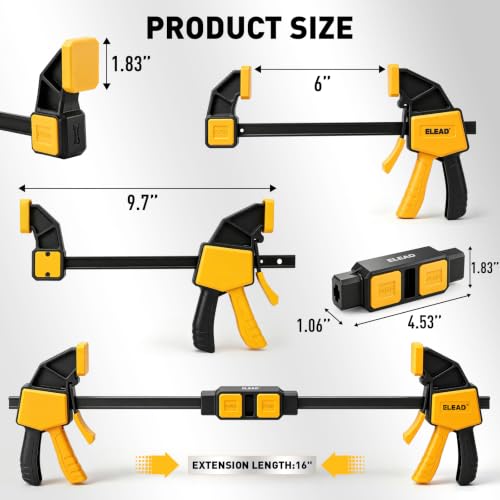 Image of 6-Pack Wood Clamps for Woodworking, 4-Piece 6 inch Bar Clamps with 2-Piece Clamp Connectors, Quick-Release Wood Clamps with 150 LBS Load Limit, Trigger Clamp Set for Woodworking DIY Projects