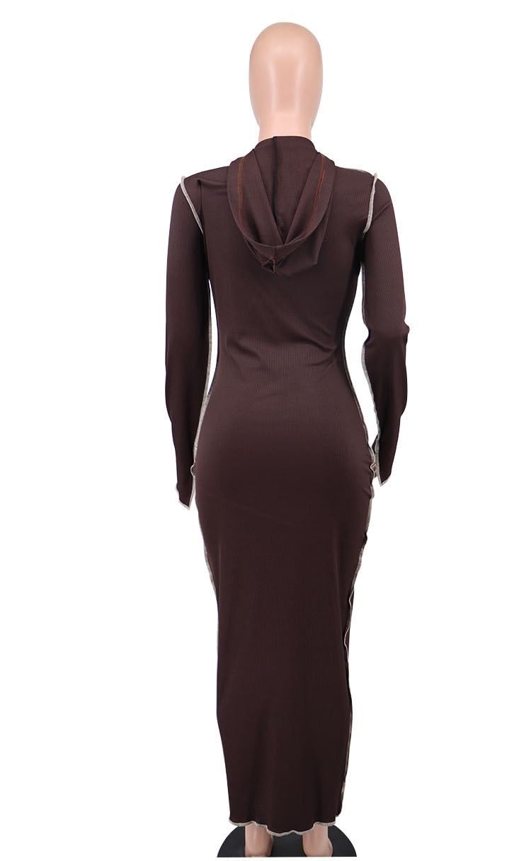 Abito da Donna con Pannelli con Cappuccio Abito Sexy A Maniche Lunghe Aderente Tinta Unita A Vita Alta Abito Lungo in Felpa Clubwear da Festa
