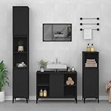 Gecheer Waschbeckenunterschrank Schwarz 80x33x60 cm Holzwerkstoff viele Fächer und Tür für Badezimmer