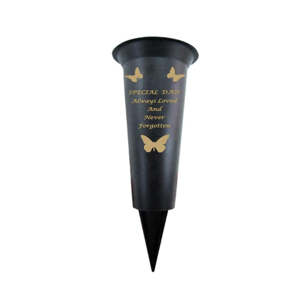 Memorial Grave Vases Ornaments Plastic Flower Holders - Butterfly Spike Grave Flower Vase Holders with Funeral Verses for Your Loved Ones - Black (Dad)