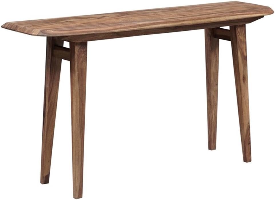 Pemberly Row Solid Sheesham Wood Console Table, 54" W x 16" D x 30" H, Natural Finish, Handmade Mid Century Modern Design, Tapered Edges, One-of-a-Kind Exotic Grain, Living Room or Entryway Furniture