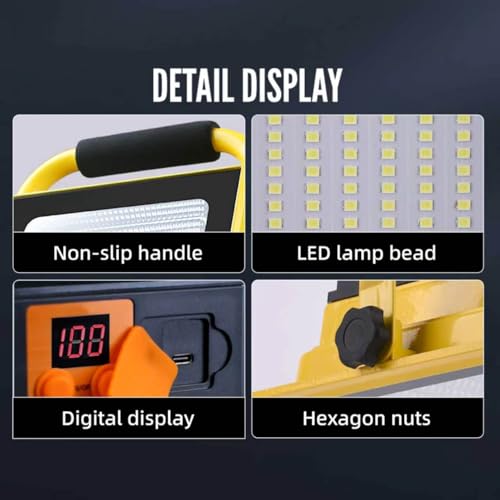 OYICAI 200W 7000LM Rechargeable Work Light, 6000mAh Cordless LED Flood Light, IP67 Water Resistant, Adjustable Angle & Stand, 3 Modes, Portable for Garage Camping Car Repair Workshop Outdoor by OYICAI - Used condition - Image 5