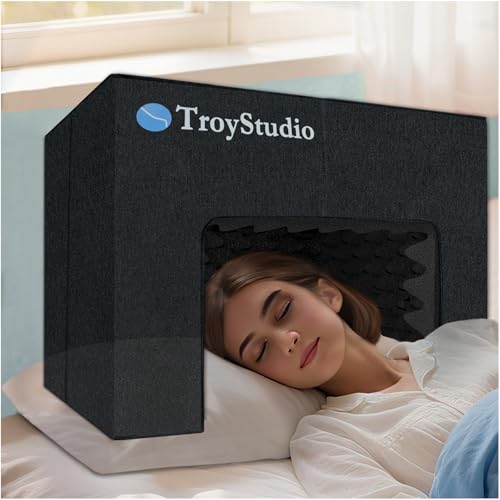 TroyStudio Soundproof Bed Tent, 23.6'x16'x16' Acoustic Foam Blackout Canopy, Portable AC Draft Blocker for Head, Sleep Cover for Night Shift Workers, Light Sleeper and Snoring Partner