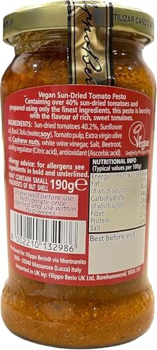 Image of Filippo Berio Sun Dried Tomato Pesto Vegan • Dairy Free • Plant Based • Gluten Free, 6.7 oz ℮ 190 g, 18 Pack