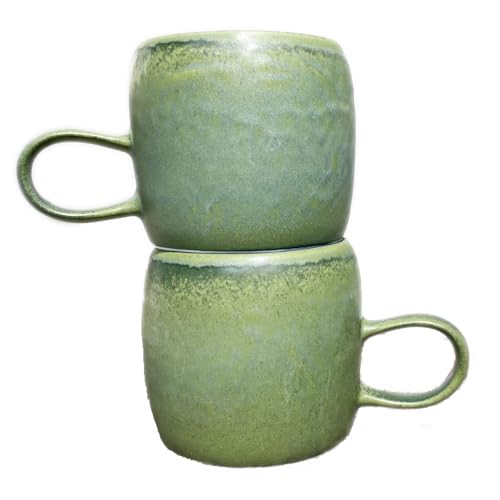Set de 2 mugs de cerámica medianos 12 oz apilables verde miniatura 1