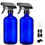 HAOERMEI 16oz Glass Spray Bottles,2-Pack Refillable Empty Spray Bottl for Cleaning, Hair Care, Plants - Adjustable Nozzl - Blue