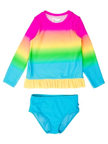 Image of RuffleButts Baby /Toddler Girls Long Sleeve Rash Guard UPF50+ Sun Protected Bikini Swimsuit