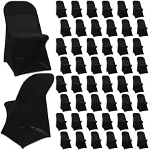 Newwiee 50 Pcs Spandex Chair Covers Bulk - Stretch Folding Flat Front Fitted Universal Chair Protector Pack Removable Washable for Wedding Party Dining Banquet Event Black