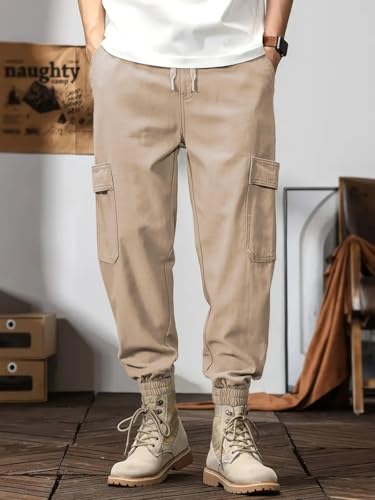 Image of Leriya Fashion Men's Cargo Pants | 6 Pocket Cotton Cargo Joggers for Men | Loose Fit Stylish Pant with Pockets | Casual Baggy Trousers & Streetwear Lower