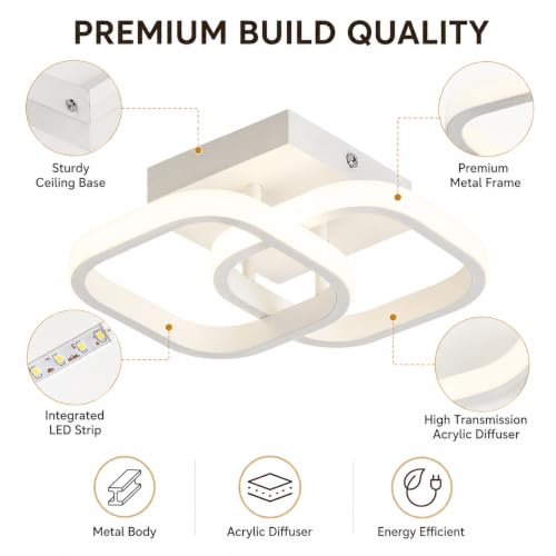 Image of Desidiya 22W Modern LED Ceiling Light, 2 Square Flush Mount,3 Color Dimming | Acrylic Finish • Surface Mount • Eye Comfort • Energy Saving • Bedroom, Hall & Living Room
