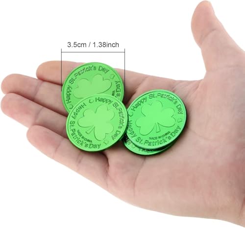 Sarini 40 Stück Gold-/Grünmünzen zum St. Patrick’s Day,Kleeblatt-Münzen aus Kunststoff,Glücks-Kobold-Münzen,3-blättriges Kleeblatt als Pot-o-Gold-Partygeschenk,Dekoration mit irischem Thema