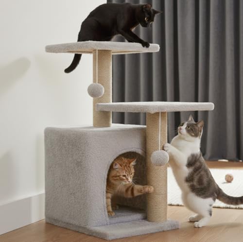 Wudyhub Cat Tree Indoor Climbing Activity Tower with Scratching Posts | Cat-02-Grey | 30x40x66 cm