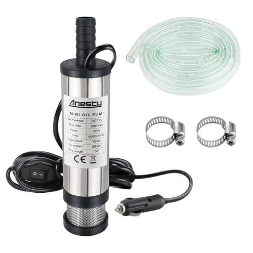 Water Pump Diesel Fuel Pump,Portable Transfer Pump DC 12V 38mm for Water Oil Liquid Diesel,Stainless Steel Submersible Pump with Cigarette Plug,Filter Removable | 3 Meter Power Cord + Hose,Hose Clamps