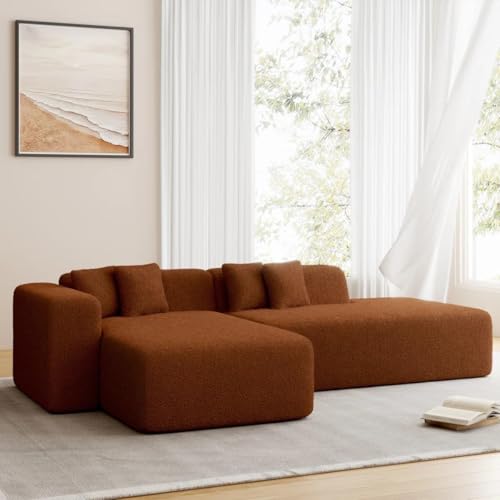 Image of Modern Classic L Shape Sectional Sofa Set, Chesterfield Style 4 Seater Sofa Set with Pillows for Living Room, Bedroom and Office and Hallway Colour (Brown L-S)