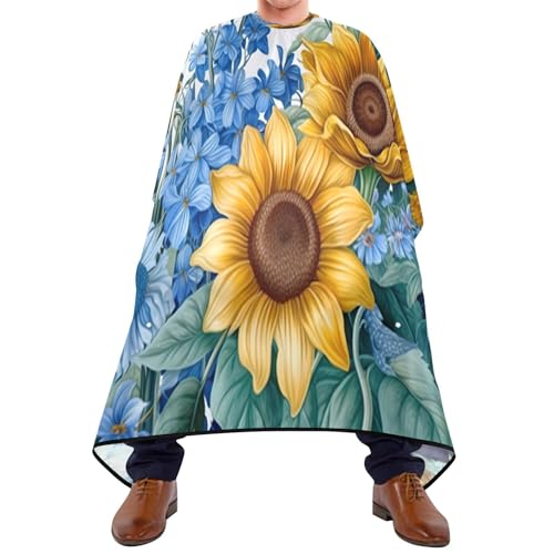 Capa para cortar cabello impermeable profesional Sunflowers and Bluebells (2) con cierre ajustable de broche para peluquería