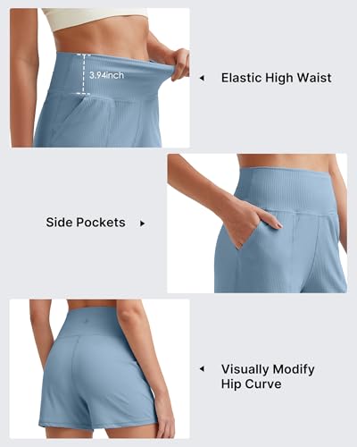 G4Free Casual Shorts for Women Summer High Waisted Running Shorts with Pockets Lounge Short Trousers(Dusty Blue,S) — view 5
