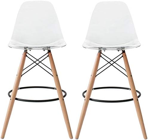 2xhome Set of 2 Plastic Chairs Counter Stool, Clear