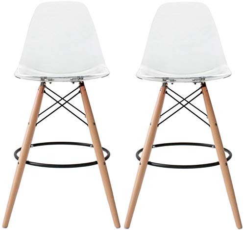 2Xhome Set Of 2 Plastic Chairs Counter Stool, Clear #TOP23