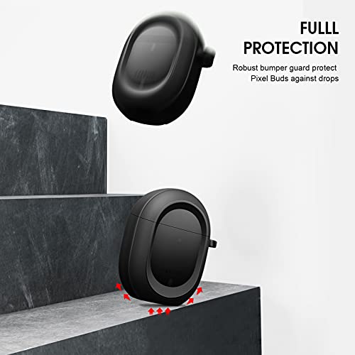 Casebot Case Cover For Pixel Buds A-Series 2021 And Pixel Buds 2 (2020), Rugged Shield Protective Skin [Front Led Visible] (Black) #TOP1