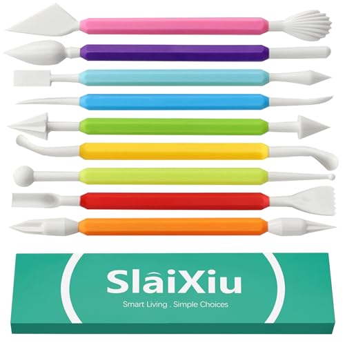 slaixiu 9 Pcs Clay Sculpting & Carving Tools Kit, Double Head Pottery & Ceramic Modeling Set for Air Dry Clay, Lippan Art Material for Kids & Adults DIY Crafts