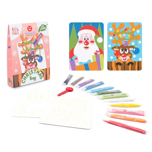 Sabbiarelli Sand-it For Fun – Bag Christmas | Mini Kit di Sand Art a Tema Natale 100% Made in Italy con Sabbia Colorata e Disegni Adesivi | Lavoretti Creativi Bambino 5-6-7-8-9-10-11-12 anni