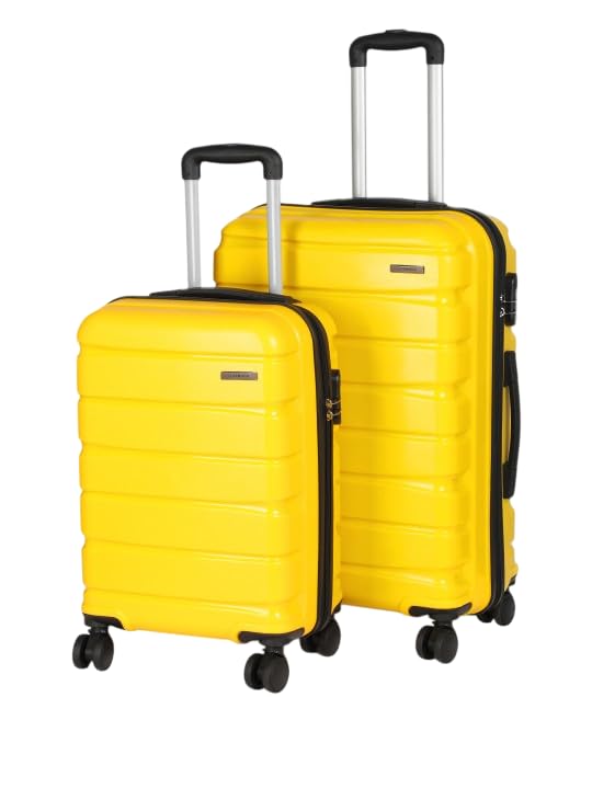 Image of Teakwood 8 Wheel Set of 2 Trolley Bag, Hard Cabin with Zipper Closure, Adjustable Push Button & Cross Side Strap, TSA Lock System 360 Degree (Small-Medium, Yellow)
