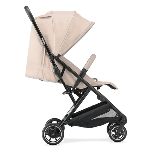 Deryan Easy Reisebuggy - Reise Buggy für Kinder ab Geburt bis 22 kg, mit 3 Liegepositionen, Leicht 6,5 kg & Kompakt, Klein Zusammenklappbar, UPF 50+, Schultergurt, Korb bis 3 kg (Taupe)
