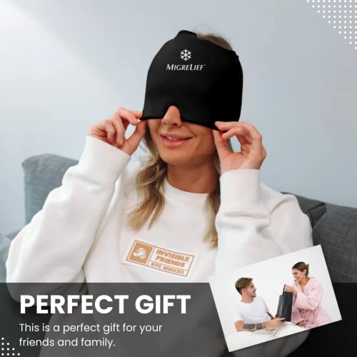 Migrelief Migraine Relief Cap - Ice Cap For Migraines And Headaches With 360 Degree Head And Eye Coverage - Cold Therapy Headache Hat And Migraine Mask For Natural Pain Relief - One Size, Black #TOP4