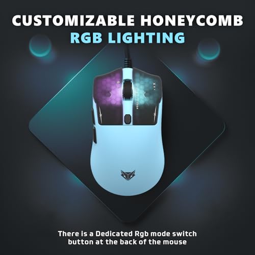 Image of EvoFox Performance Series Ghost Air Ultra Lightweight Gaming Mouse, Upto 1000Hz Polling Rate & 12400 DPI, Honeycomb RGB Lighting, Fully Programmable with Windows Software & On-Board Memory, Blue