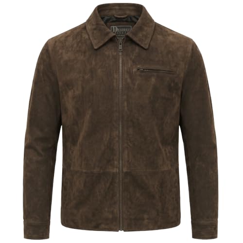 Image of Men's Suede Shirt Zipper Jacket Full Zip Casual Vintage Jackets Suede Leather Jackets for Mens