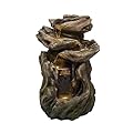 Alpine Corporation WIN1118 Indoor Floor Rainforest Log Fountain with LED Lights, 5-Tier Waterfall Garden Fountain 22", Brown