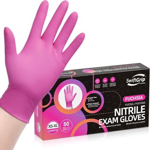 SwiftGrip Pink Gloves Powder-Free Nitrile Gloves,...