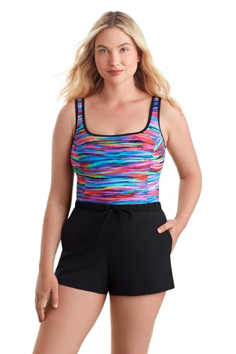 Shape Solver Sport Women's Swimwear Dash Point Scoop Neck Runaround One Piece Swimsuit