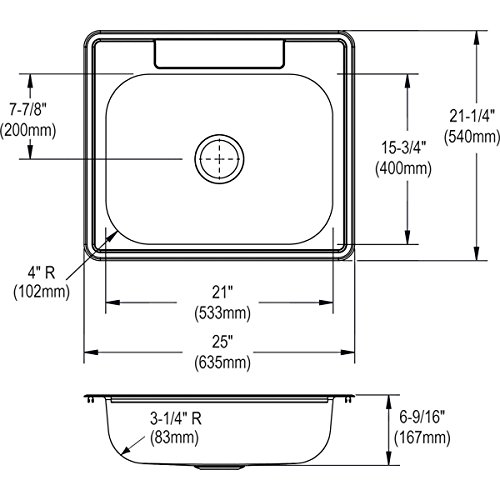 Image of Elkay Dayton 25 In. x 21-1 /4 In. x 6-9 /16 In. Single Bowl Drop-In Kitchen Sink, Stainless Steel - 1 Each