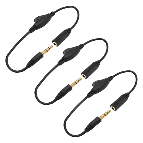 Cable alargador de audio estéreo de 3,5 mm con control de volumen, conector estéreo para auriculares, ordenador portátil, PC, ordenador, TV, alta calidad, 3 unidades de 30 cm