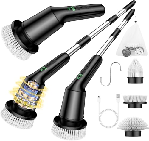 Electric Spin Scrubber,Cordless Shower Cleaning Brush IPX7 Waterproof with 3 Replaceable Brush Heads, Adjustable Extension Handle and Power Dual Speed,Power Scrubber for Bathroom Tub Tile Floor Car 5