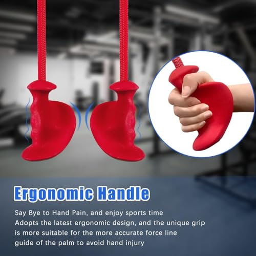 Image of Tricep Rope with Ergonomic Handles, 36 Inch Tricep Pull Down Rope for Cable Machine, Pulley System, Triceps Rope Cable Attachment for Gym, Home (Red)
