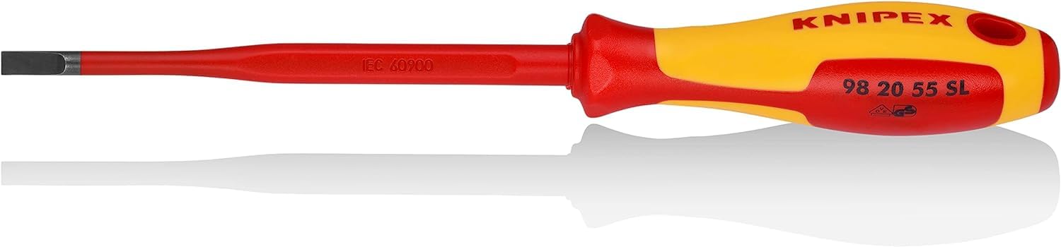 Knipex Screwdriver (Slim) for slotted screws burnished, insulating multi-component handle, VDE-tested 232 mm 98 20 55 SL