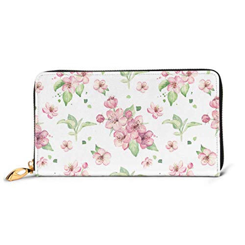 Preisvergleich Produktbild JHGFG Mode Handtasche Reißverschluss Brieftasche Rosa Blumen Kirschblüte Blumen Telefon Kupplung Geldbörse Abendkupplung Blockieren Leder Brieftasche Multi Card Organizer