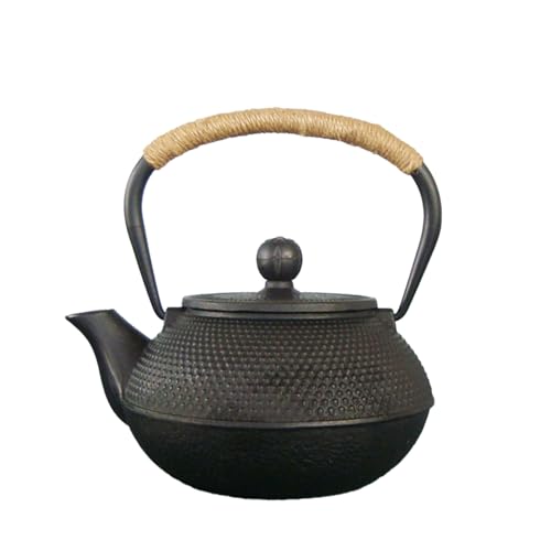 INRAITO 南部 鉄瓶 南部鉄器【あられ】日本 岩手 いわて 伝統工芸 南部鉄瓶 鉄器 茶道具 鉄分補給 茶こし付き 鉄びん 急須 各種熱源対応 (0.9L)-TH-41