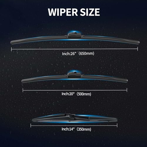 Image of Front and Rear Windshield Wipers for Chrysler Pacifica 2017-2026 | Quiet and Streak-Free 26 inch 20 inch 14 inch Front and Back Wiper Blades Assembly All-Season OEM Automotive Replacement Accessories